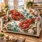 One sofa cover with original Lobster Welcome Key optical-depth print.