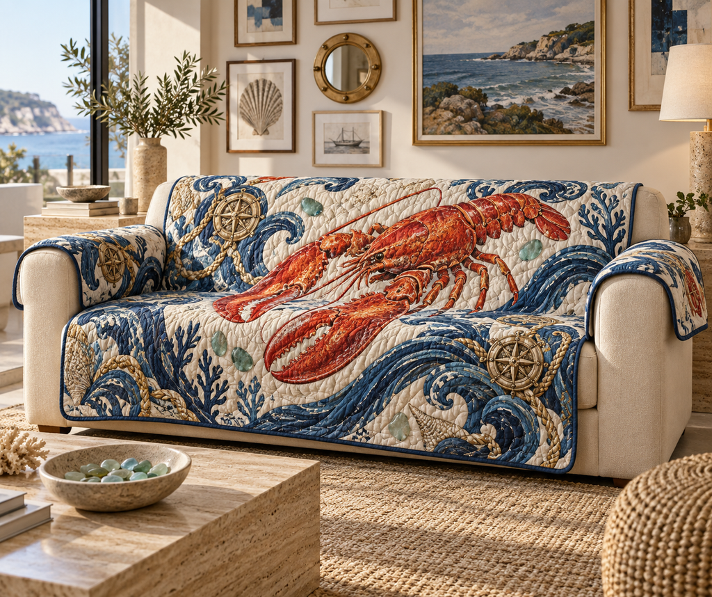 One sofa cover with original Lobster Tidal Atelier optical-depth print.