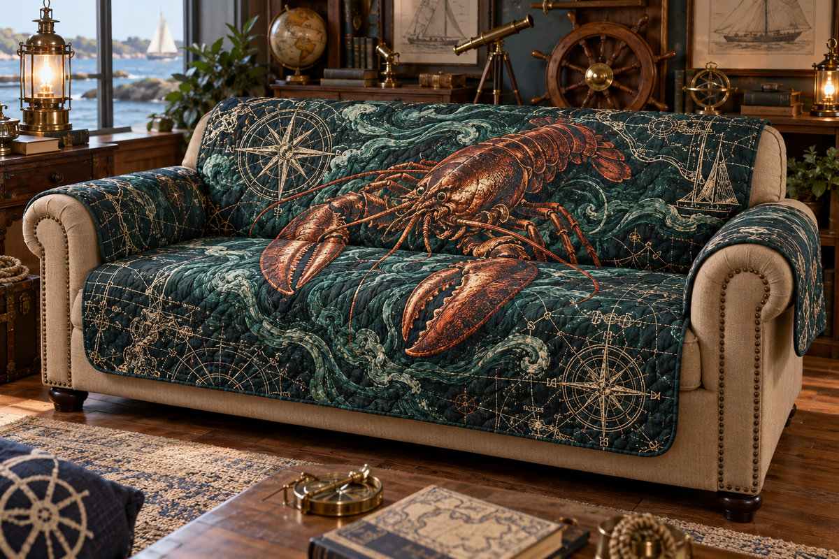 One sofa cover with original Lobster Mariner Workshop optical-depth print.