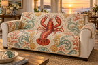 One sofa cover with original Lobster Sunset Banquet optical-depth print.