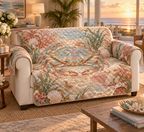 One sofa cover with original Crab Opal Cove Housewarming optical-depth print.