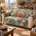 One sofa cover with original Crab Garnet Shoal Birthday optical-depth print.