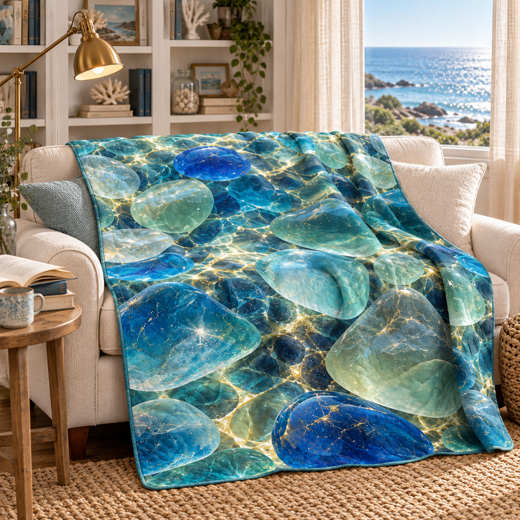 One sofa cover with original sea glass nook flat printed optical-depth artwork.