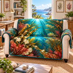 One sofa cover with original seaweed herbarium home office flat printed optical-depth artwork.