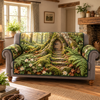 Beech Root Fairy Door Sofa Cover. Single flat printed oak door in mossy roots with woodland ferns.