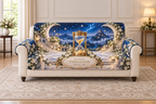 Example WELCOME / EMMA & LIAM / JUNE 15, 2026 ivory plaque, brass-style hourglass with star-sand, jasmine crescent forms, marble terrace cloud valleys and starry hills.