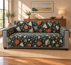 Layered Terrazzo Confetti Sofa Cover with angular chip optical artwork on a draped quilted protector.