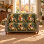 Harvest Wildflower Sheaves Sofa Cover. Flat printed botanical depth on a continuous quilted sofa protector; room furnishings not included.