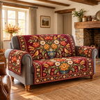 Folk Harvest Urn Sofa Cover. Flat printed optical depth; room styling not included.