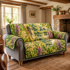 Cicada Reed Summer Pond Sofa Cover with flat printed cicada, veined folded wings, grasses and layered pond.