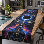 Solar Eclipse Hobby Studio Table Runner with flat printed optical 3D solar eclipse in sapphire black platinum gold smoky white and bronze