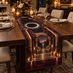 Solar Eclipse Host Thank You Table Runner with flat printed optical 3D solar eclipse in sapphire black platinum gold smoky white and bronze