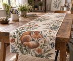 Fox Wildflower Studio Table Runner with flat printed optical 3D fox, wildflower botanicals and creative-studio styling