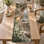 One table runner with an original Moonbell Whisperglass Alcove, dimensional moonbells, opaline droplets and luminous reading-alcove depth.