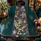 One table runner with an original Moonbell Reliquary Jubilee, dimensional moonbells, moonstone cameos and luminous collector-reliquary depth.