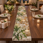 One table runner with an original Moonbell Gratitude Supper, dimensional moonbells, glass keepsakes and candlelit hospitality depth.