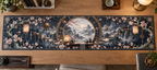 One table runner with an original Sakura Astrolabe Study Window, copper rings, floating books and home-office depth.