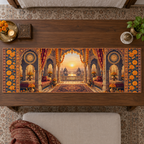 One table runner with an original Marigold Sunvault Canopy, sunburst medallions, mirrored niches and deep balcony perspective.