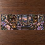 One table runner with an original Cosmos Sunhush Window Nook, layered flowers and luminous botanical-studio depth.