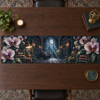 One table runner with an original Orchid Moonlamp Bibliotheca Nook and deep literary moonlight.
