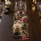 One table runner with an original Orchid Curator Crystal Cabinet and deep collector-gallery illusion.