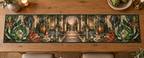 One table runner with an original Succulent Newroot Crystal Courtyard and deep biophilic illusion.