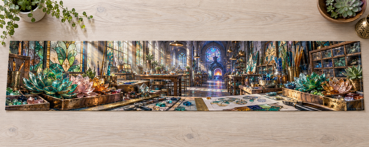 One table runner with an original Succulent Glassmaker Mosaic Atelier and maximum optical depth.