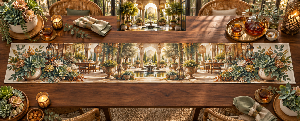 One table runner with an original Succulent Amber Hospitality Tea Atrium and maximum optical depth.