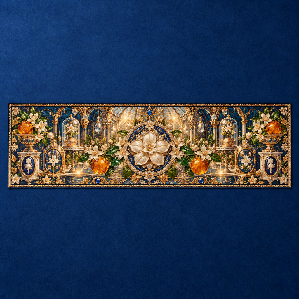 One table runner with an original Citrus Blossom Curiofoil Jubilee Gallery and maximum-depth printed illusion.