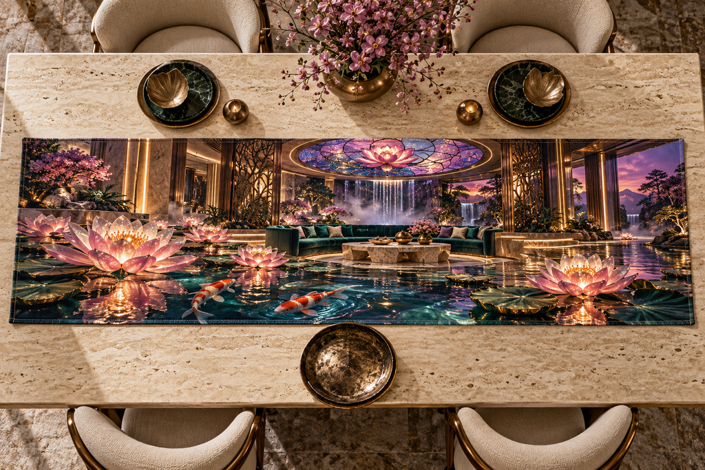 One table runner with an original Water Lily Lustralight Atrium Salon and maximum-depth printed illusion.