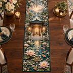 One table runner with an original Water Lily Hearthglass Welcome Pavilion and maximum-depth printed illusion.
