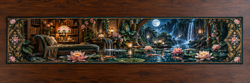 One table runner with an original Water Lily Lamplight Reading Alcove and maximum-depth printed illusion.