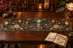 One table runner with an original Koi Lotus Lantern Library and maximum-depth printed illusion.