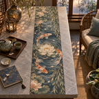 One table runner with an original Koi Lotus Willow Reverie and maximum-depth printed illusion.