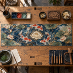 One table runner with an original Koi Lotus Atelier Current and maximum-depth printed illusion.