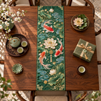 One table runner with an original Koi Lotus Gracious Pavilion and maximum-depth printed illusion.