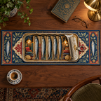 One table runner with an original Sardine Library Midnight Folio and maximum-depth printed illusion.