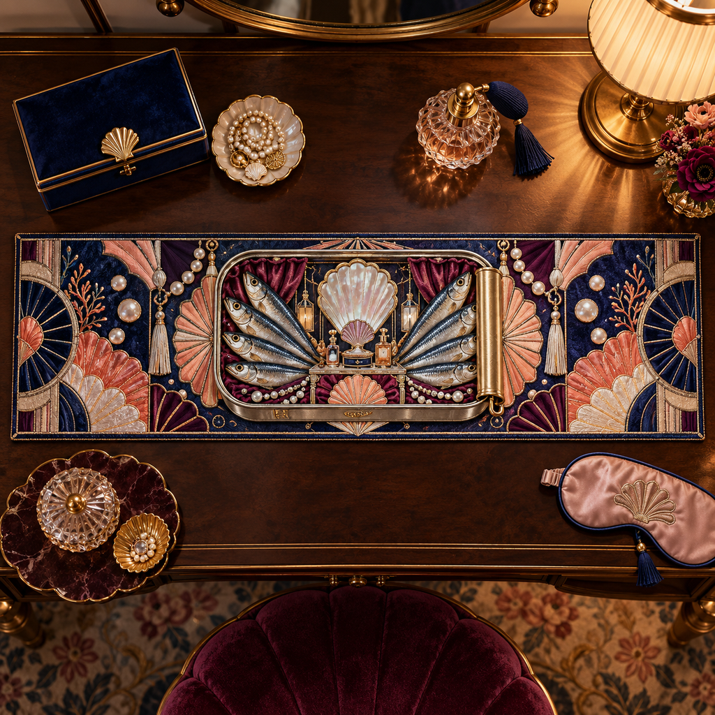 One table runner with an original Sardine Nocturne Deco Cabinet and maximum-depth printed illusion.