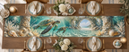 One table runner with original Sea Turtle Pearl Threshold optical-depth print.
