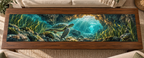 One table runner with original Sea Turtle Willow Grotto optical-depth print.