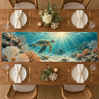 One table runner with original Sea Turtle Sunlit Welcome optical-depth print.