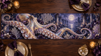 One table runner with original Octopus Opal Nocturne optical-depth print.