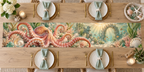 One table runner with original Octopus Sunrise Haven optical-depth print.