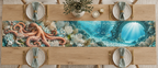 One table runner with original Octopus Sea-Glass Gallery optical-depth print.