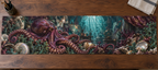 One table runner with original Octopus Verdigris Atelier optical-depth print.