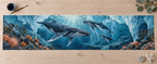 One table runner with original Whale Migration Polar Atelier optical-depth print.