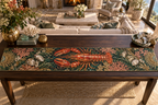One table runner with original Lobster Coral Salon optical-depth print.