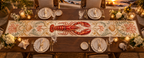 One table runner with original Lobster Sunset Banquet optical-depth print.