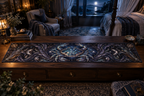 One table runner with original Crab Moonlit Tidal Chamber optical-depth print.