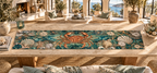 One table runner with original Crab Sunlit Tidal Salon optical-depth print.